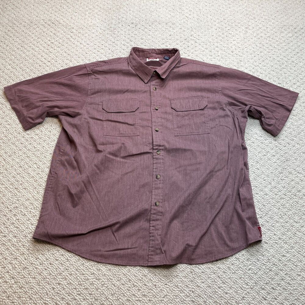 Wrangler Shirt Mens 2XL Dark Red Short Sleeve Button Up Cotton Pockets Solid